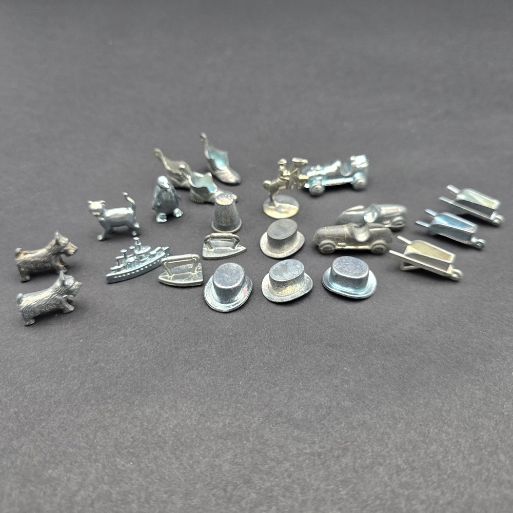 Vintage Monopoly Metal Game Tokens Lot Replacement Pieces Scottie Dog Top Hat